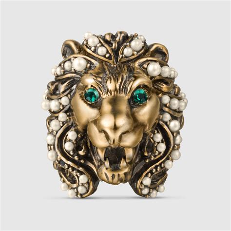 gold gucci lion necklace|female gucci lion ring.